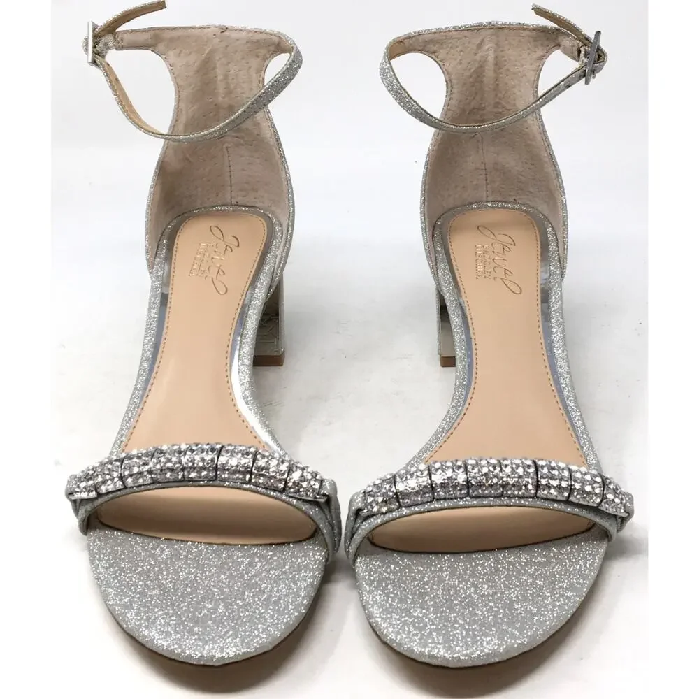 Jewel Badgley Mischka Charlee Women's Size 8 Rhinestone Block Heel Sandals